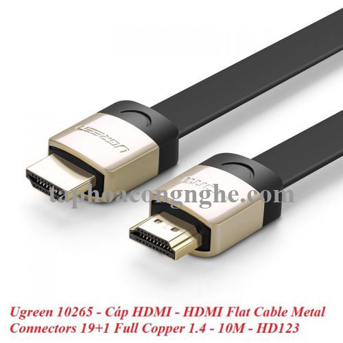 Ugreen 10265 10M màu Đen Cáp tín hiệu HDMI chuẩn 2.0 cáp dẹt đầu bọc hợp kim HD123 30010265
